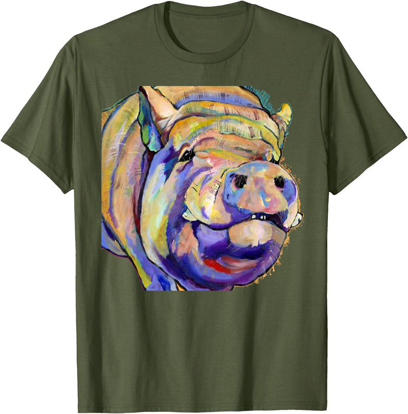 Potbelly Pig Shirt - Potbelly Pig Gifts - Potbellied Pig Art T-Shirt - Olive Green