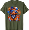 Cute Highland Cow 4th of July USA Flag Patriotic Cow Farmer T-Shirt - Olive Green