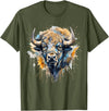 Safari Animal Art Buffalo Portrait Colorful Splash Artwork Wildlife Bison T-Shirt - Olive Green