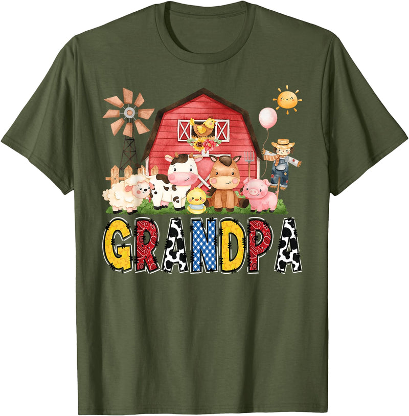 Funny Farm Cow Birthday Boy Matching Grandpa Farm Cow Birthday Boy Matching Family Party T-Shirt - Olive Green