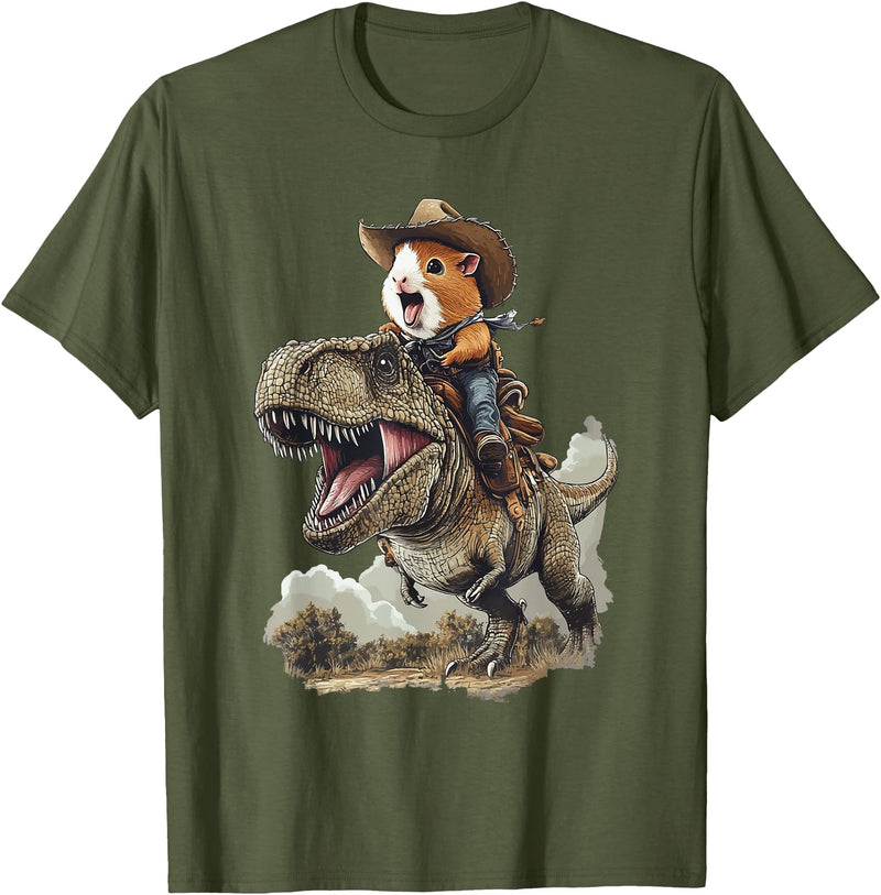 Animal Cowboy Guinea Pig Rex Cowboy T-Shirt - Olive Green