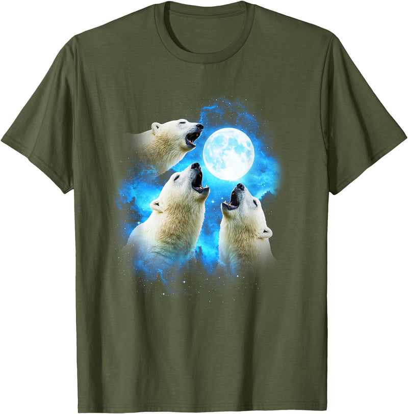 Animals howling blue 3 Polar Bear Howling at the Moon Colorful Blue T-Shirt - Olive Green