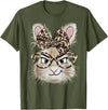 Bunny Glasses Bandana Leopard Funny Rabbit Happy Easter T-Shirt in Olive Green