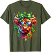Funny St Paddy Highland Cow St Patricks Day Outfit Cute Highland Cow With Sunglasses St Patricks Day Funny T-Shirt - Olive