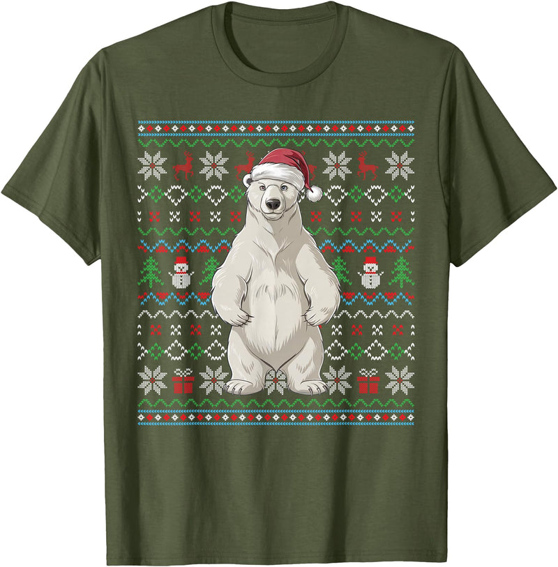 Ugly Christmas Sweater Style Polar Bear PJs Ugly Polar Bear Lovers Xmas Sweater Santa Christmas T-Shirt - Olive Green