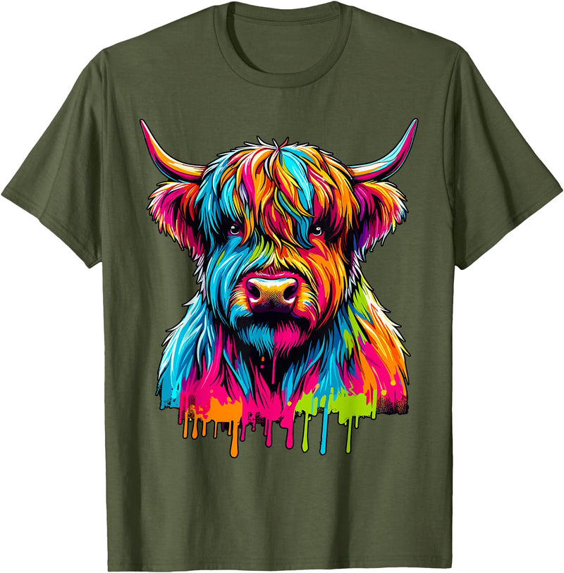 Cute Highland Cow Gifts Colorful Highland Cow T-Shirt - Olive Green