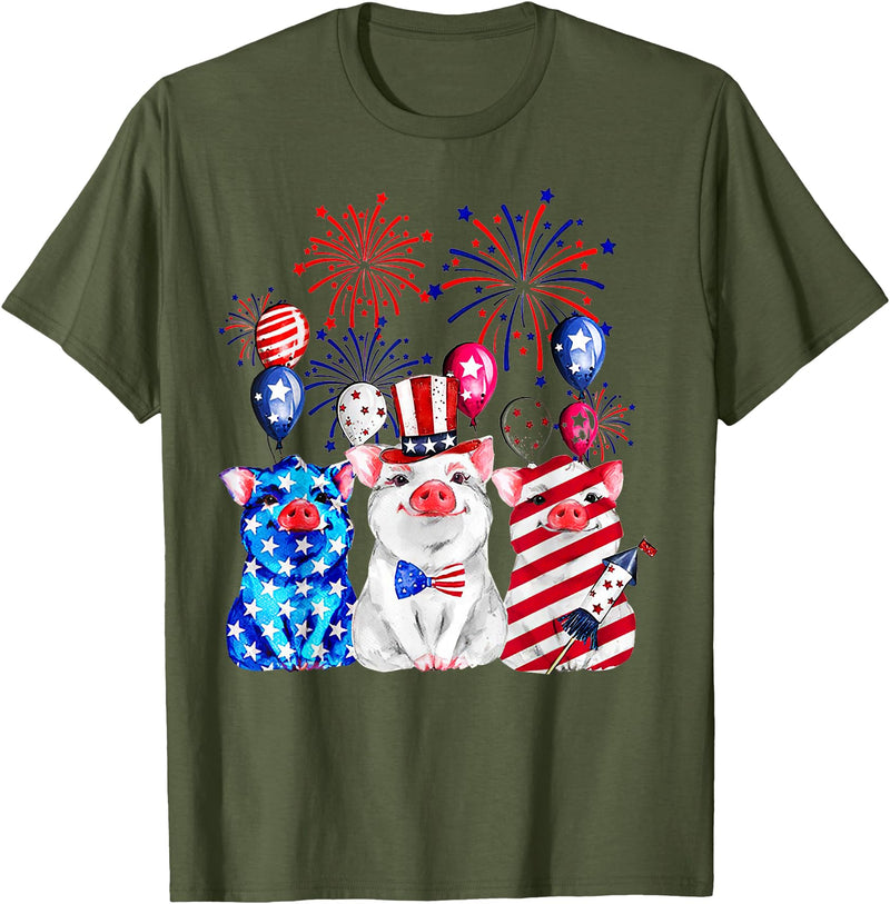 Fireworks American Flag Funny Pig 4th of July Fireworks American Flag Funny Pig Patriotic Farmer 4th July T-Shirt - Olive Green