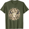 Funny Leopard Cow Skull designs Funny Leopard Cow Skull print Flower Rustic Turquoise T-Shirt - Olive Green