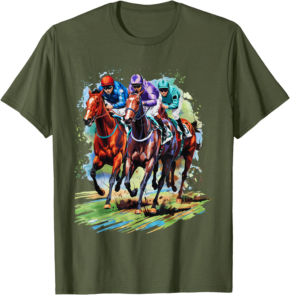 Horse Lover Gift Co. Funny Horse Racing Jockey Racer Derby Rider Race Track T-Shirt - Olive Green