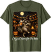 Halloween Tees Kids Women Men I'm Just Here for The Boos Funny Raccoon Pumpkin Halloween T-Shirt - Olive Green
