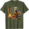 Wildfire Adventure Awaits Co. Bear Camping by the Campfire. Nature Adventure Funny Garment T-Shirt - Olive Green