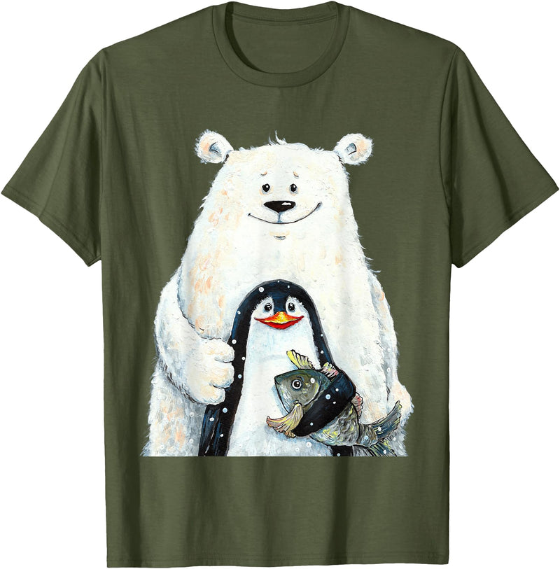 click here for better animal tees cute Polar bear and penguin bird fish lovers animal friends T-Shirt - Olive Green