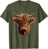 Cute Scottish Highlander Cattle Designs Scottish Highland Cow Messy Bun Scottish Highlander Cow T-Shirt - Olive Green