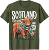 Funny Scottish Highland Cow Scotland is Calling and I Must go Scottish Highland Cow T-Shirt - Olive Green