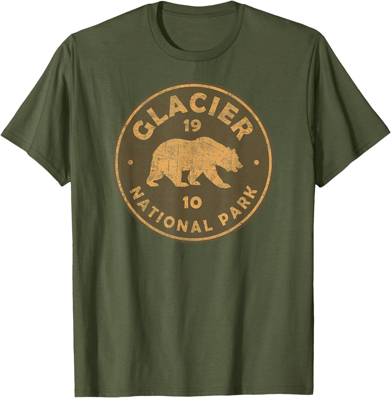Vintage Glacier National Park Souvenir Shirts Retro Glacier National Park Montana Women Men Kids Hiking T-Shirt - Olive Green