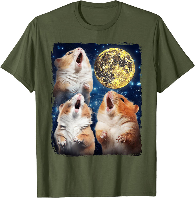 Hamsters Howling At Moon T-Shirt - Olive Green