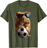 Animal Soccer Design Guinea Pig Soccer T-Shirt - Olive Green