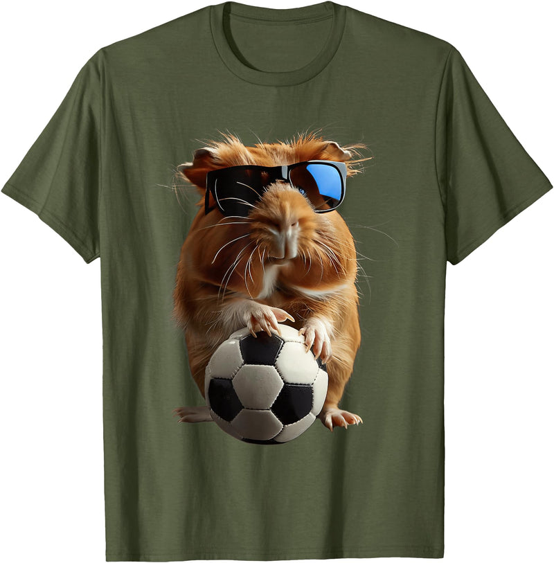 Animal Soccer Design Guinea Pig Soccer T-Shirt - Olive Green