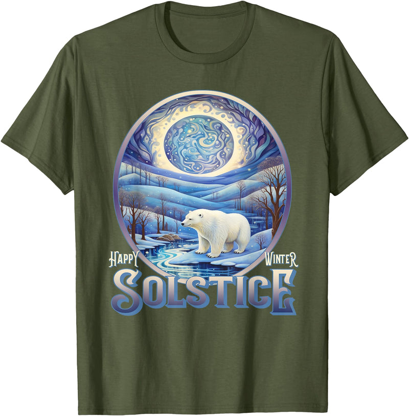 Winter Solstice Gifts by PLOLDS Happy Winter Solstice Yule Polar Bear T-Shirt - Olive Green