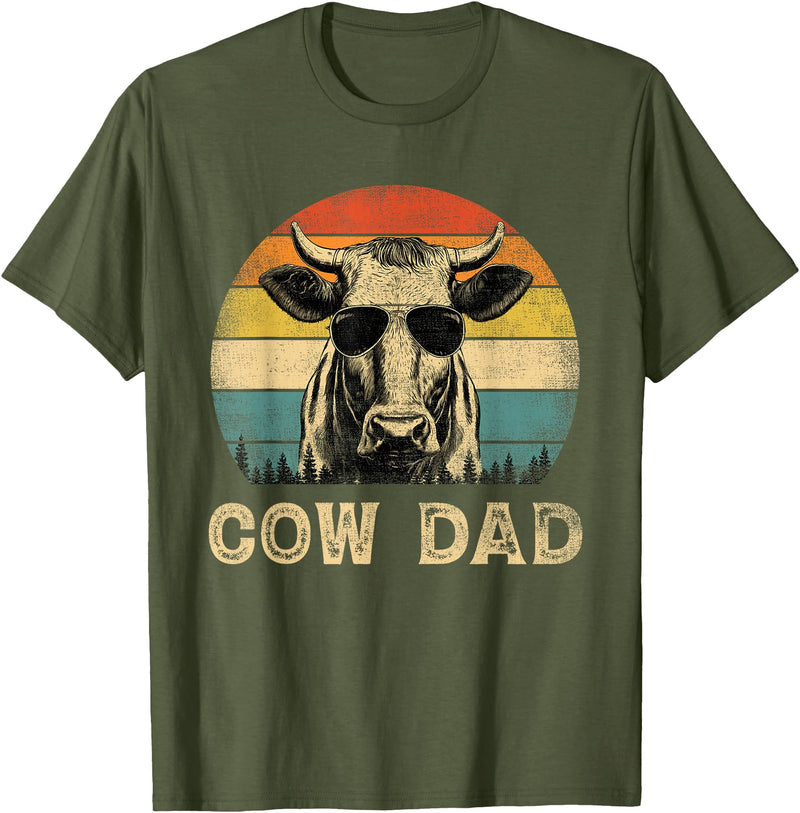 Cow Dad Vintage Retro Fathers Day Funny Gift Vintage Cow Dad Cow Lovers Daddy Father's Day T-Shirt - Olive Green