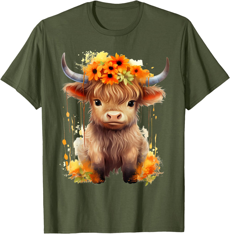 Western Shirts for Girls Men, Highland Cow Gifts Cow, Scottish Highland Cow, Western Wear, Highland Cow T-Shirt - Olive Green