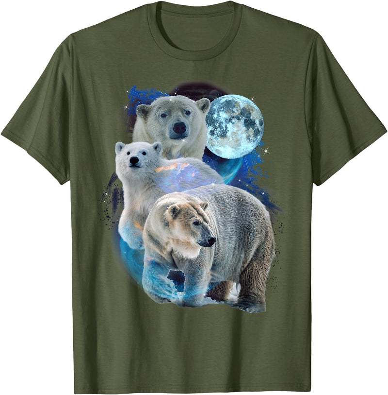 Polar Bears Art Vibes 3 Moon Polar Bears Funny Fur Marine Mammals Bear Art Humor T-Shirt - Olive Green