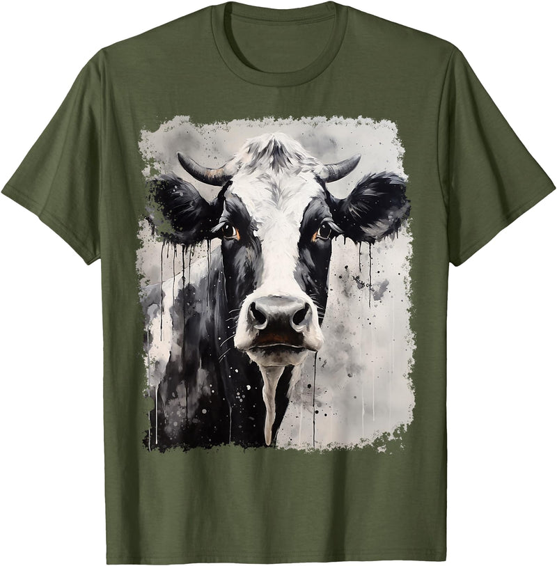 Noah&Friends A Black White Cow T-Shirt - Olive Green