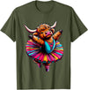 Scottish Highland Cow Ballet Dancer Ballerina Scottish Highland Cow Dancing T-Shirt - Olive Green
