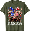 Highland Cow Lover Gift Co. 4th Of July Highland Cow Merica American Farm Men Women T-Shirt - Olive Green