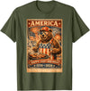 USA Birthday 250th American Spirit Tees All Ages Celebrate 250 Years with Fun Bear BBQ Graphic T-Shirt - Olive Green