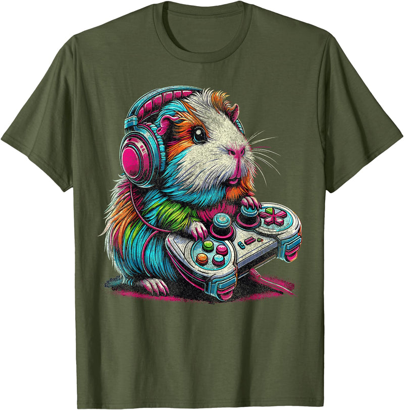Funny Graphic Guinea Pig Gamers Guinea Pig Video Games Lover Guinea Pig T-Shirt - Olive Green