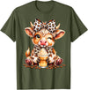 Cute Highland Cow Coffee Addict Leopard Bow Highland Cow Coffee Addict Funny Drink Coffee T-Shirt - Olive Green
