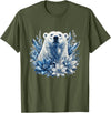 Arctic Polar Bear Winter Floral Nature Ice Blue Snow Polar Bear with Winter Flowers T-Shirt - Olive Green