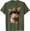 Cute Bunny Rabbit Cowboy Hat Easter Day T-Shirt in Olive Green
