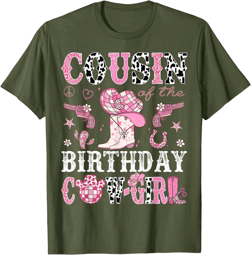 Cowgirl Disco 1st Birthday Matching Family Cousin Of The Birthday Cow-Girl Pink Disco Rodeo Western T-Shirt - Olive Green