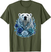 Arctic Polar Bear Crystal Rose Winter Spirit Majestic Polar Bear with Blue Ice Crystal Roses T-Shirt - Olive Green