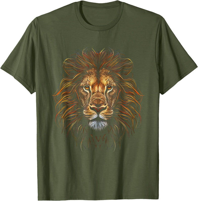 Cool Lions, Astrology And Horoscope Designs Lion Colorful Lions King of Animals from Africa T-Shirt - Olive Green