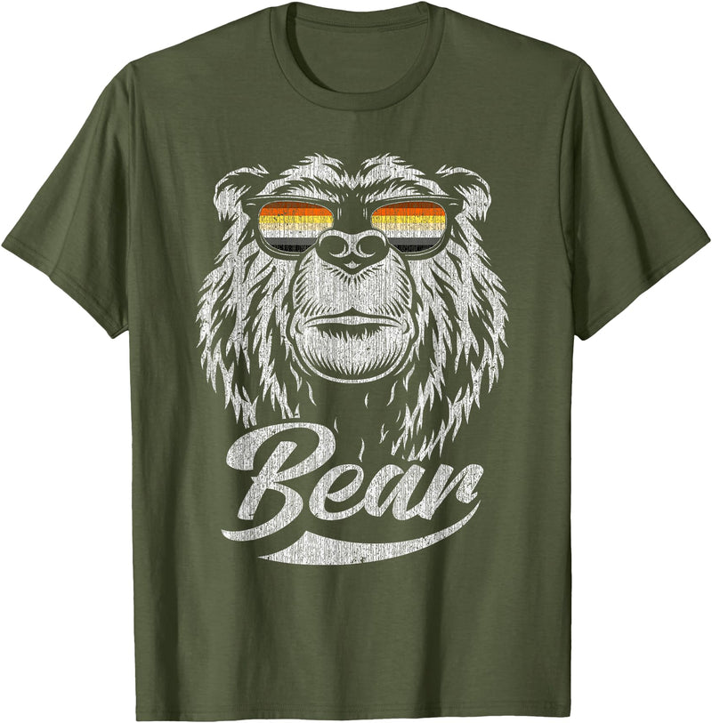 Bear Gay Pride by Content Design Studio Gay Bear Community Bear with Glasses T-Shirt - Olive Green