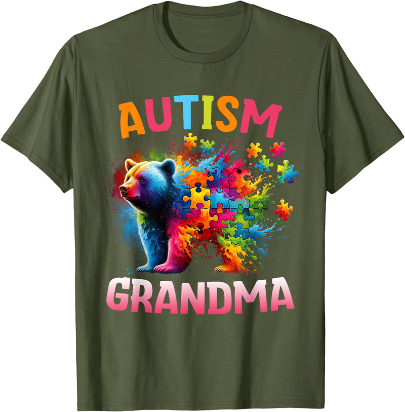 Colorful Rainbow Family Bear Autism Awareness Autism Grandma Colorful Rainbow Grandma Bear Autism T-Shirt - Olive Green