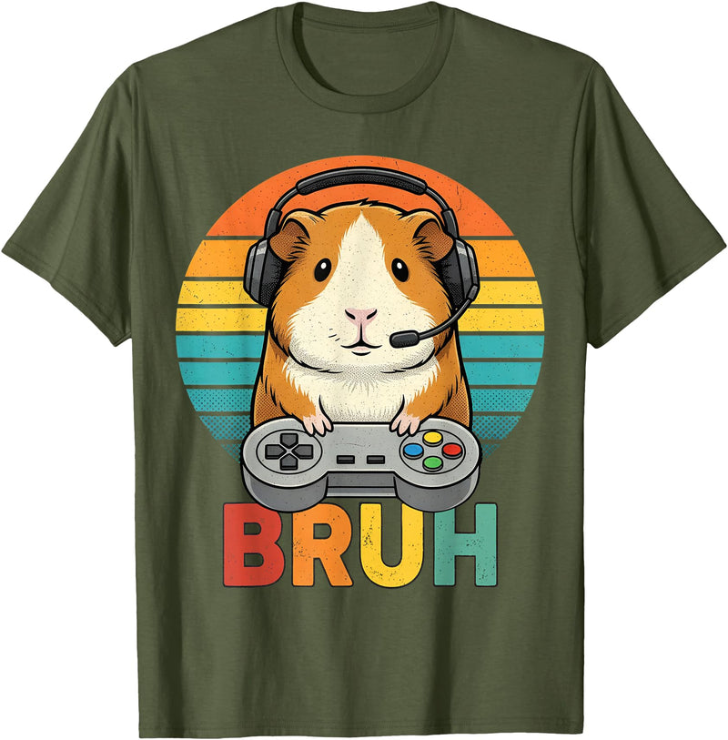 Gamer Guinea Pig Bruh Vintage Gaming For Boys Kids Gaming Guinea Pig Bruh Retro Guinea Pig Gamer Bruh Kids Boys T-Shirt - Olive Green