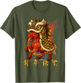 Chinese New Year of Fire Horse 2026 Funny Tee Year of The Fire Horse Zodiac Funny Chinese New Year 2026 T-Shirt - Olive Green