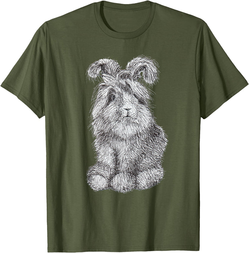 Angora Bunny Rabbit Drawing Men's Women's Children's T-Shirt in Olive Green