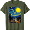 Funny Cat Starry Night Scuba Dancing Meme Scuba Dancing Meme Cat Starry Night Van Gogh T-Shirt - Olive Green