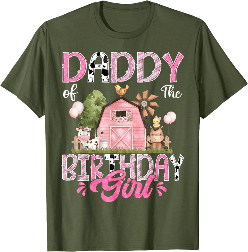 Famer Pink Cow Birthday Matching Tees Daddy Of The Birthday Girl 1St Birthday Pink Farm T-Shirt - Olive Green
