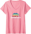 Convict Lake Shirts Womens Convict Lake California Sunset Bear Outdoors Boating Fishing V-Neck T-Shirt - Pink