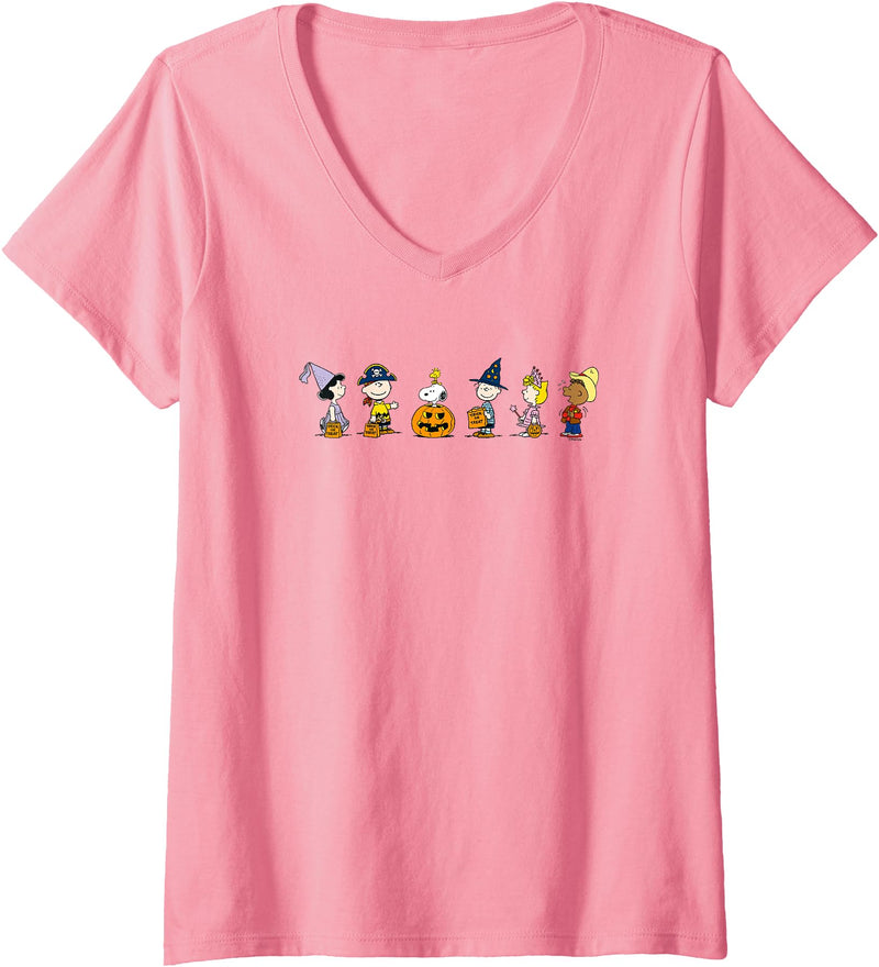 Womens Peanuts Halloween Line V-Neck T-Shirt - Pink