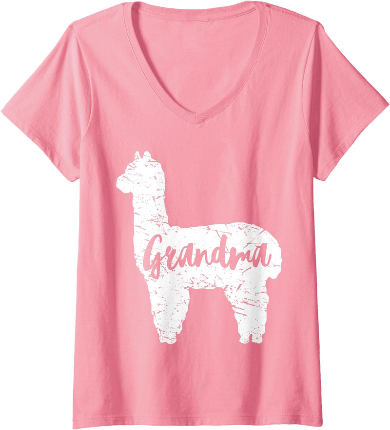VepaDesigns Funny Llama Shirts Womens Grandma Llama Cute Alpaca Animal Lover Llama-Lover V-Neck T-Shirt - Pink