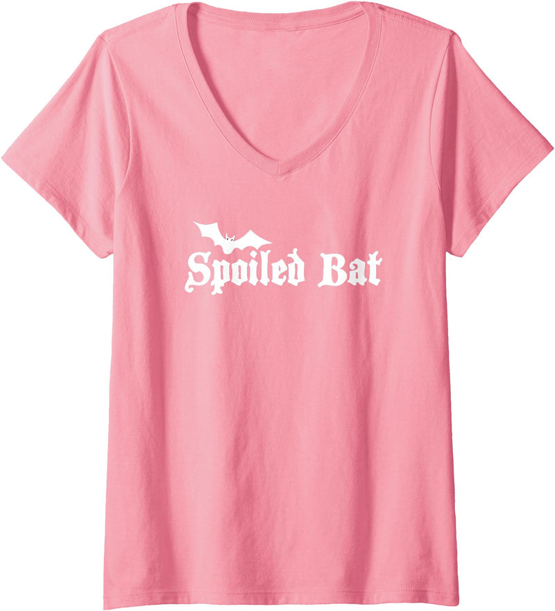 Halloween Spooky T's Womens Spoiled Bat V-Neck T-Shirt - Pink