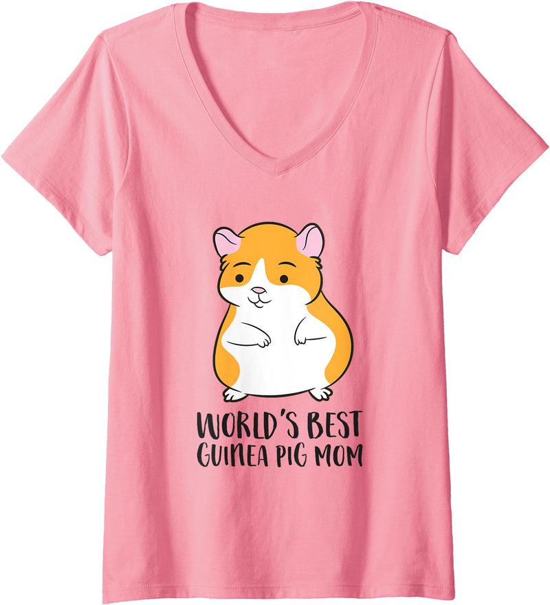 Cute Guinea Pig Gifts Womens Guinea Pig Mama World's Best Guinea Pig Mom V-Neck T-Shirt - Pink