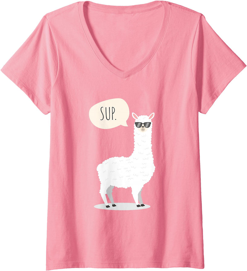 Funny & Cute Llama Gifts by OMG Womens Sup No Drama Llama Alpaca V-Neck T-Shirt - Pink